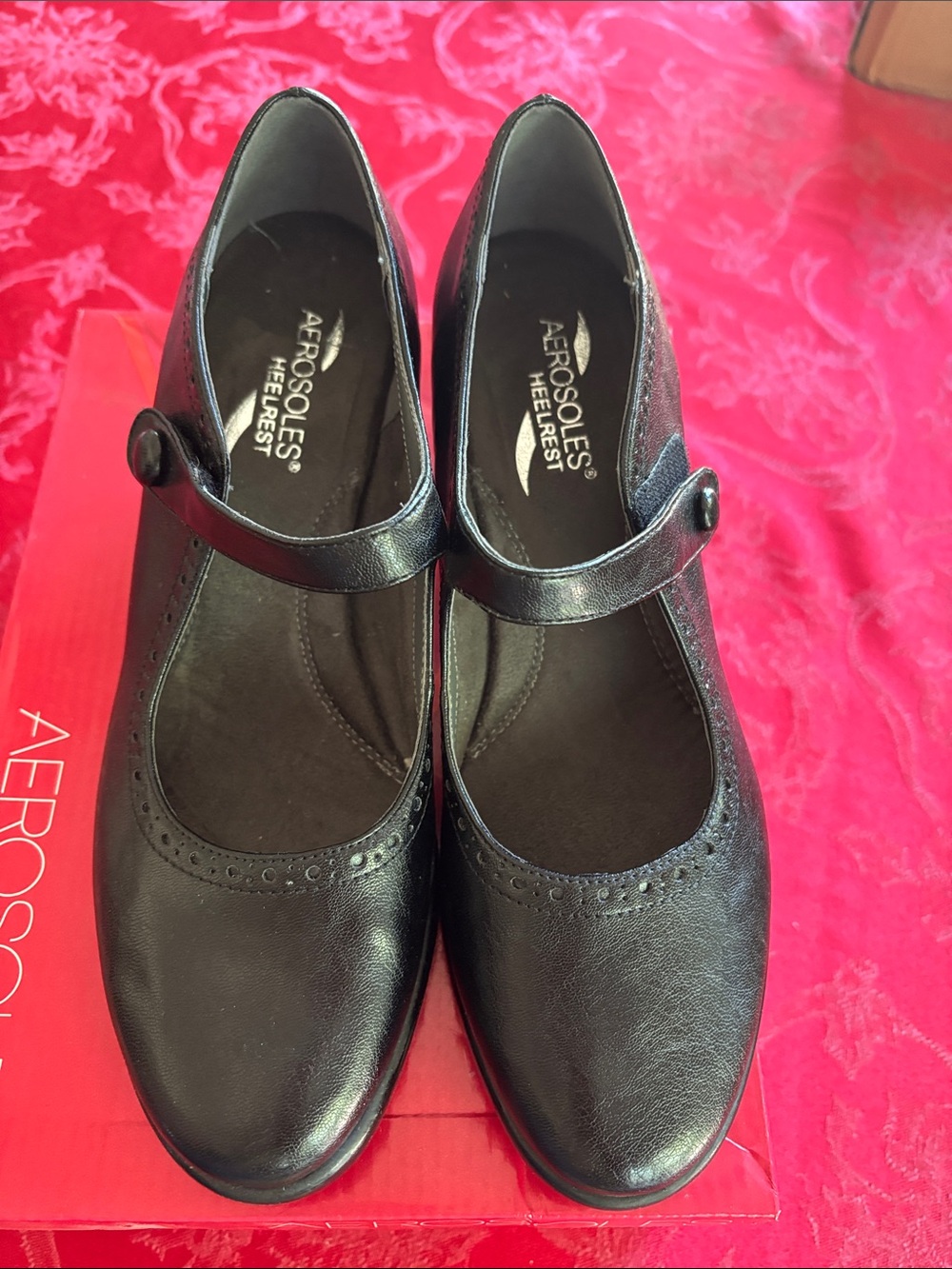 AEROSOLES Black Mary Jane Strap Flats